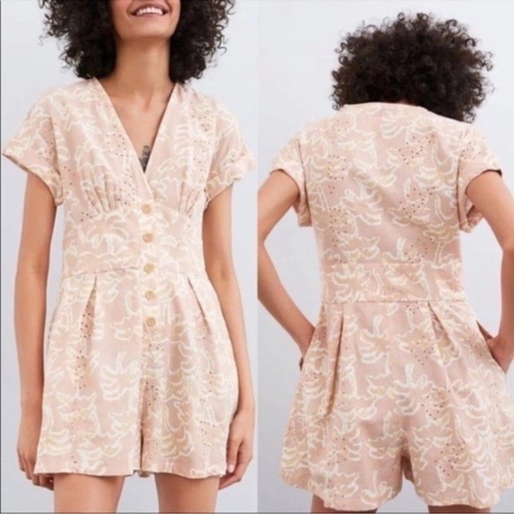 “ZARA” Linen Blend Palm Trees Button Down Romper